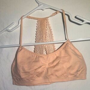 WonderNation Size 38 Light Pink/Peach Racer Back Bra With Lace Back Straps.